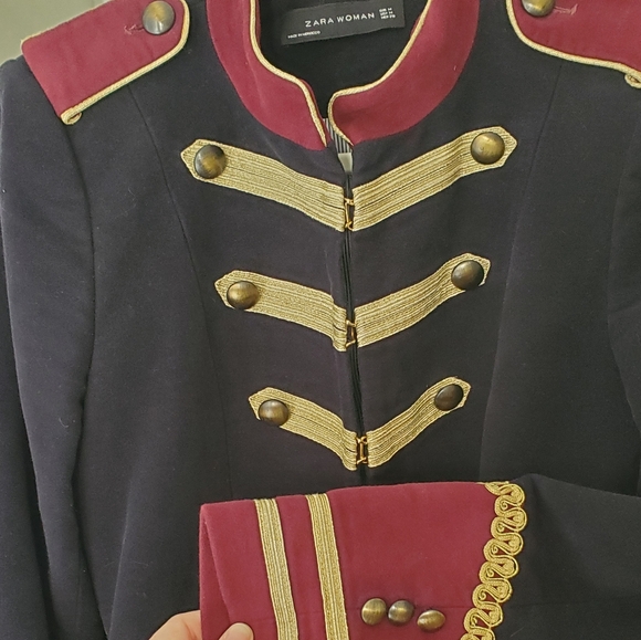 ZARA Velvet Military Jacket Navy Blue Velour Blazer Coat Rare - Picture 13 of 16